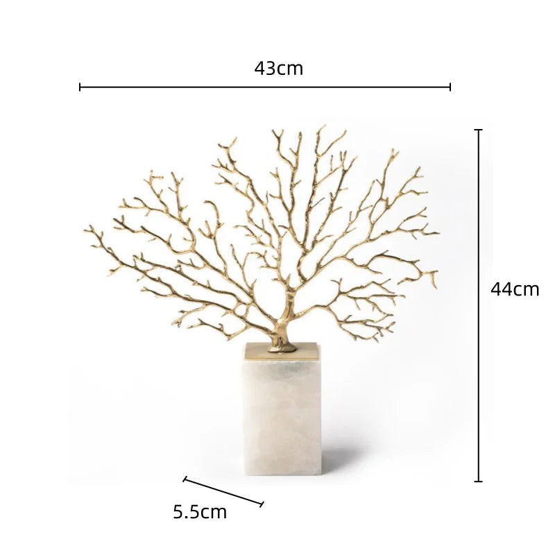 Afralia™ Coral Tree Sculpture: Gold Metal Decorative Figurine on Marble Base