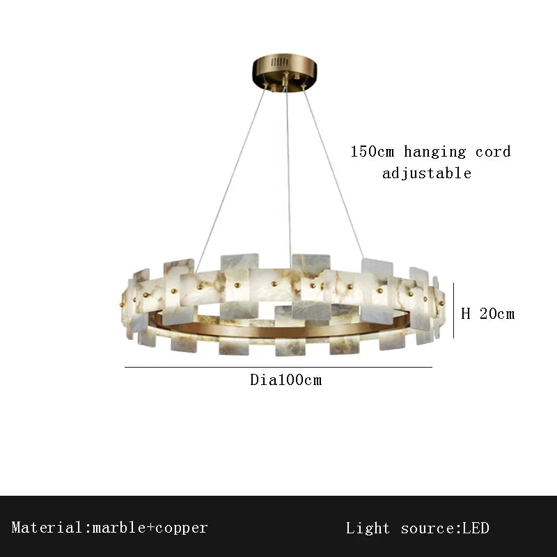 Afralia™ Luxury Marble LED Chandelier: Modern Round Ring Suspension Lamp for Bedroom