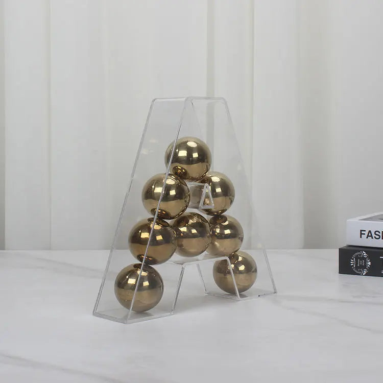 Afralia™ Clear Acrylic Geometric Gold Ball Alphabet Letter Figurine Home Decor