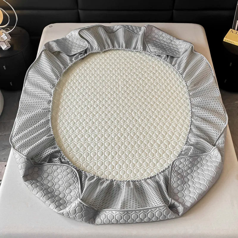 Afralia™ Queen Size Cooling Fitted Sheet Set - Soft Latex Ice Silk Mat & Pillowcase