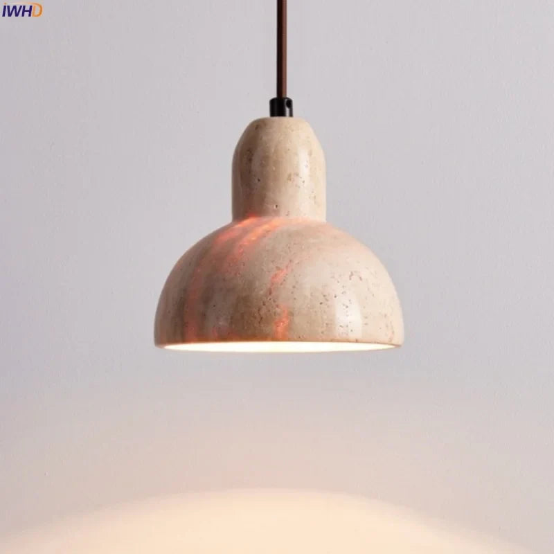 Afralia™ Vintage LED Pendant Lights Yellow Travertine Hanging Lamps for Home Decor