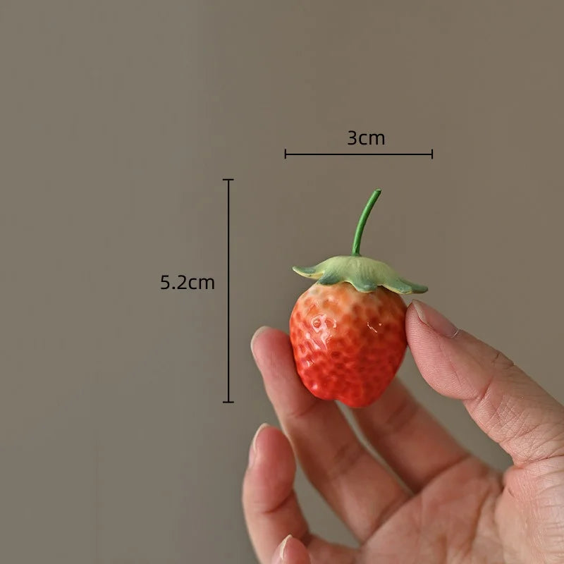 Afralia™ Fruit Sculpture Tea Caddy Home Decor Ornament Strawberries Persimmon Decoration
