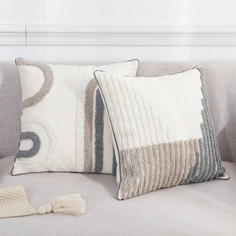 Afralia™ Boho Loop Pillowcase - Grey Beige Tufted Cushion Cover for Home Decoration