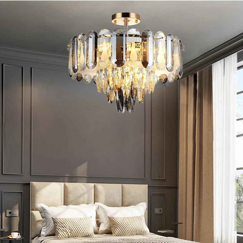 Afralia™ Crystal LED Ceiling Chandelier Modern Living Room Pendant Light