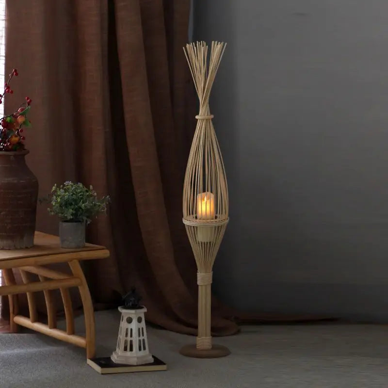 Afralia™ Rattan Bamboo Weaving Floor-to-Ceiling Wind Lamp Candlestick Tea Room Hotel Decoration