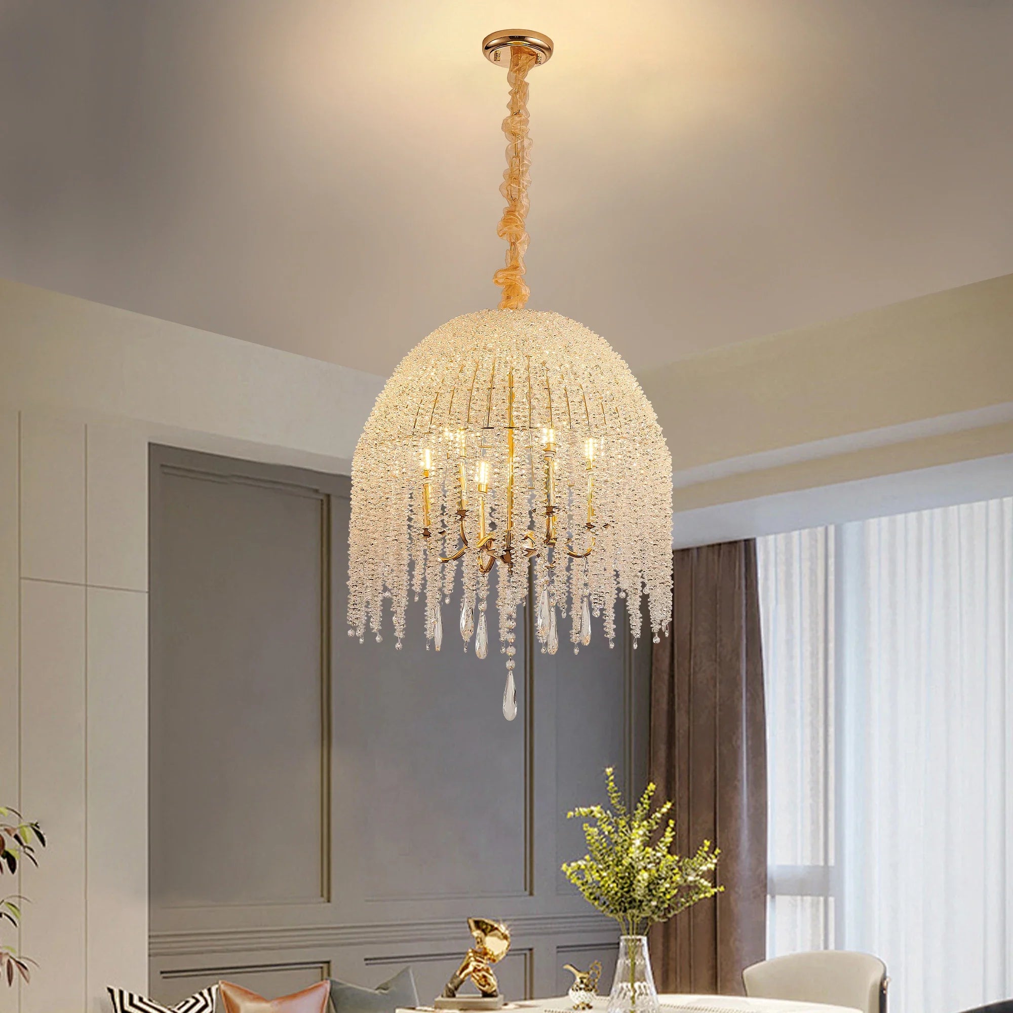 Afralia™ Crystal Waterfall Chandelier with Gold Finish - 6-Light Elegant Design