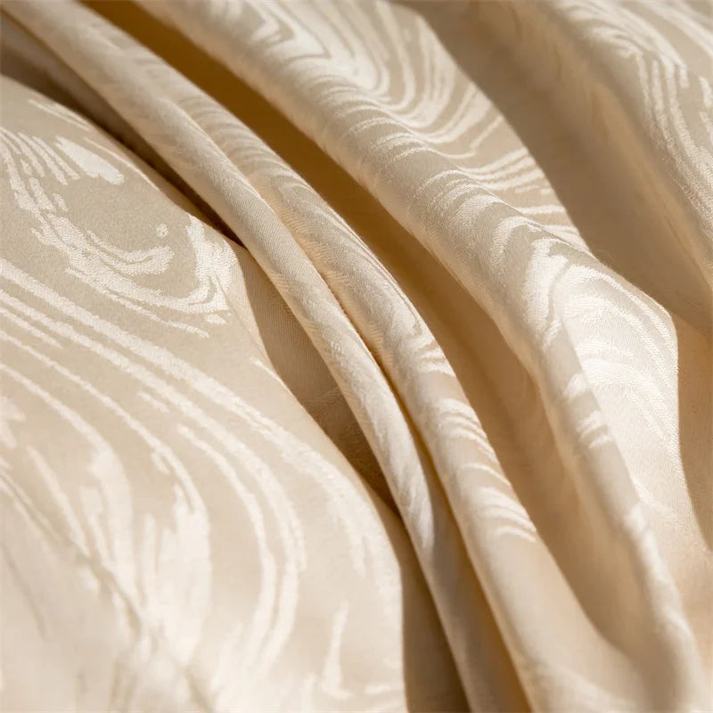 Afralia™ Champagne Gold Satin Jacquard Cotton Bedding Set - 4Pcs