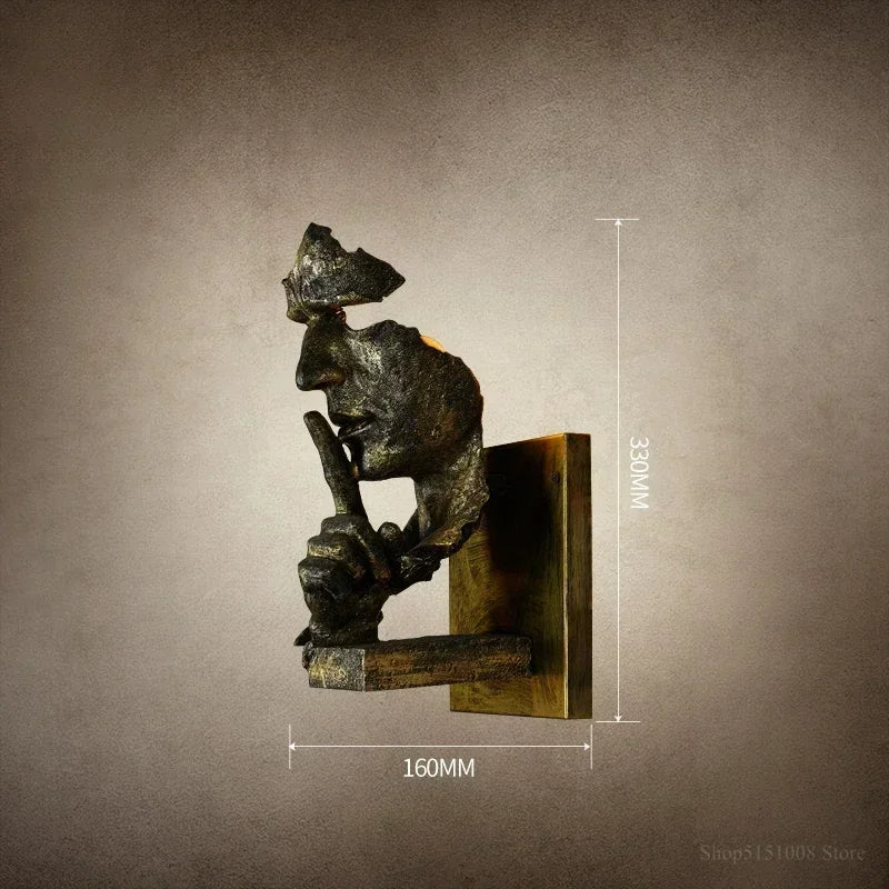 Afralia™ Retro Silence Is Gold Resin Wall Lamp for Home Entrance and Study Room Decor