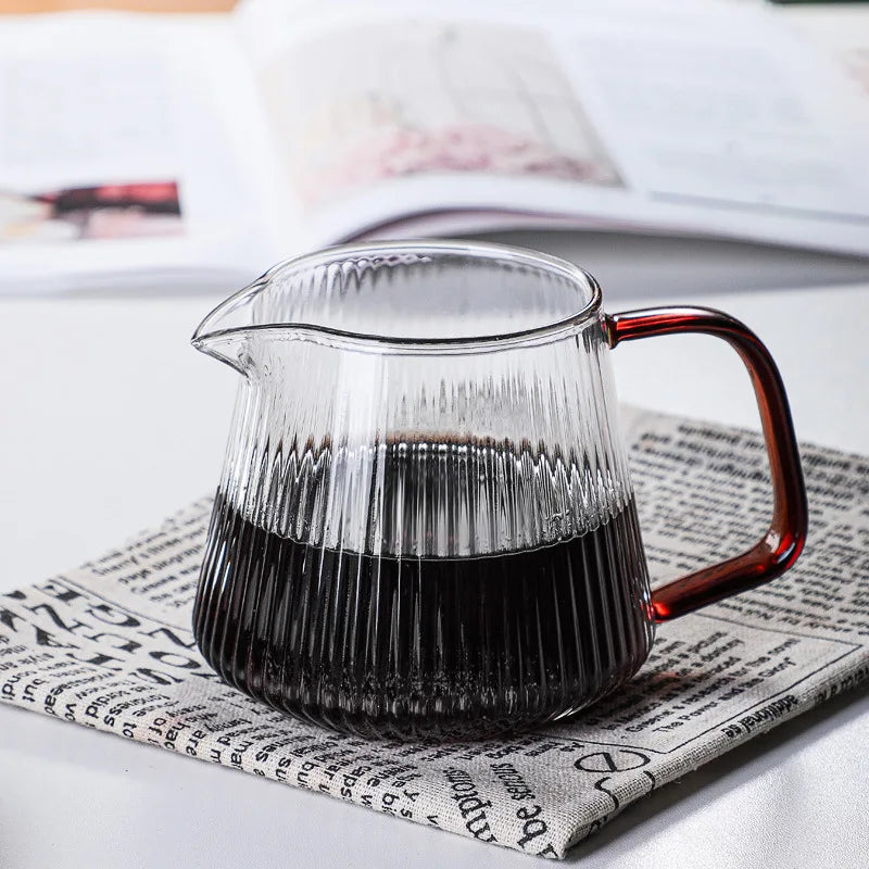 Afralia™ Striped Glass Coffee Kettle V-shaped Spout Teapot 350ml/500ml Practical Coffeeware