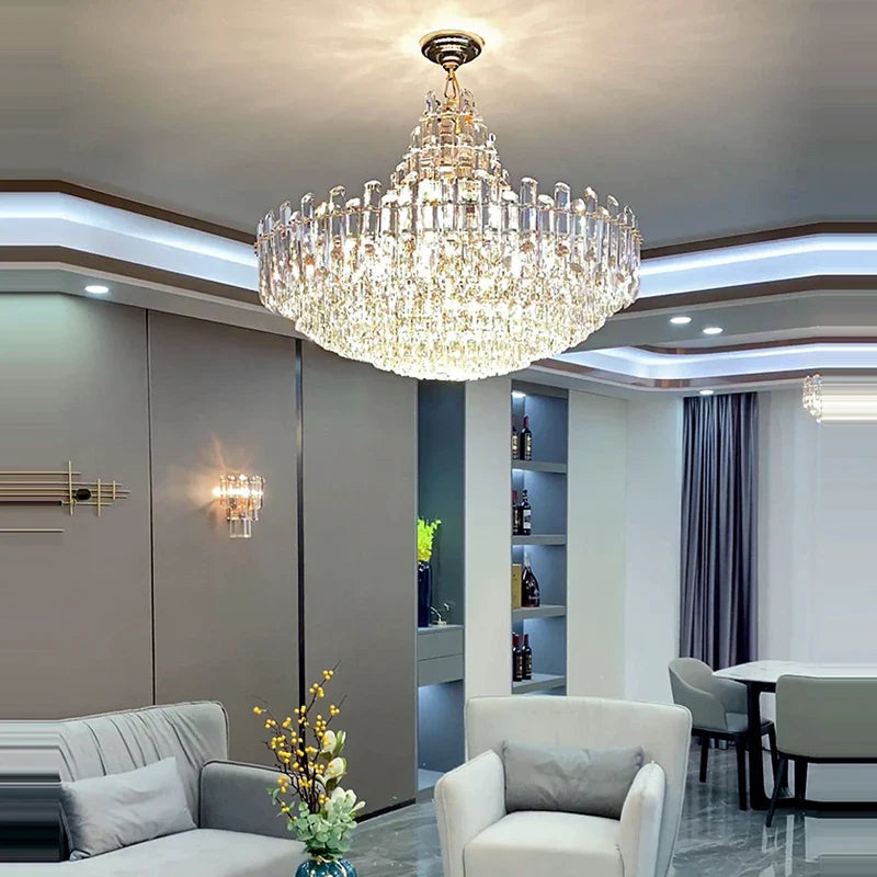 Afralia™ Modern Luxury Crystal Chandelier for Duplex Living Room, Dinning Decor Suspended Light