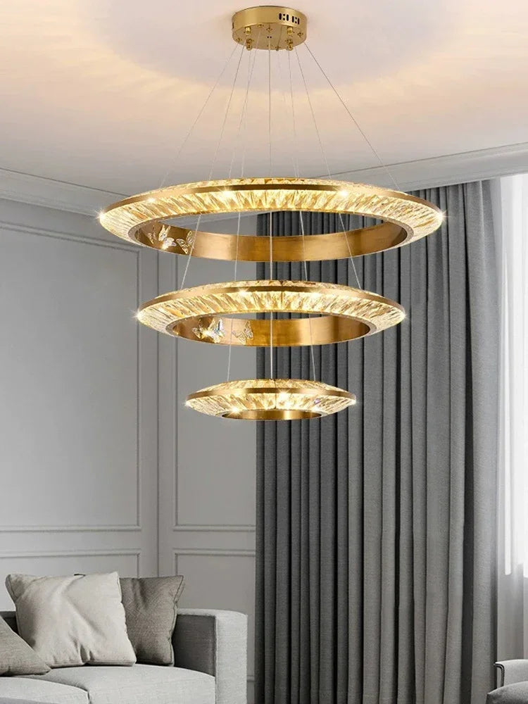 Afralia™ LED Crystal Chandelier for Elegant Room Decor, Flying Disc Ring Ceiling Light