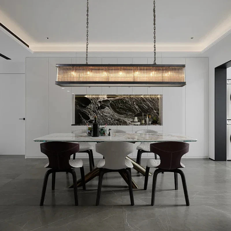 Afralia™ Black Crystal Glass Rectangle Chandeliers for Dining Room - Luxury Retro Hanglamp