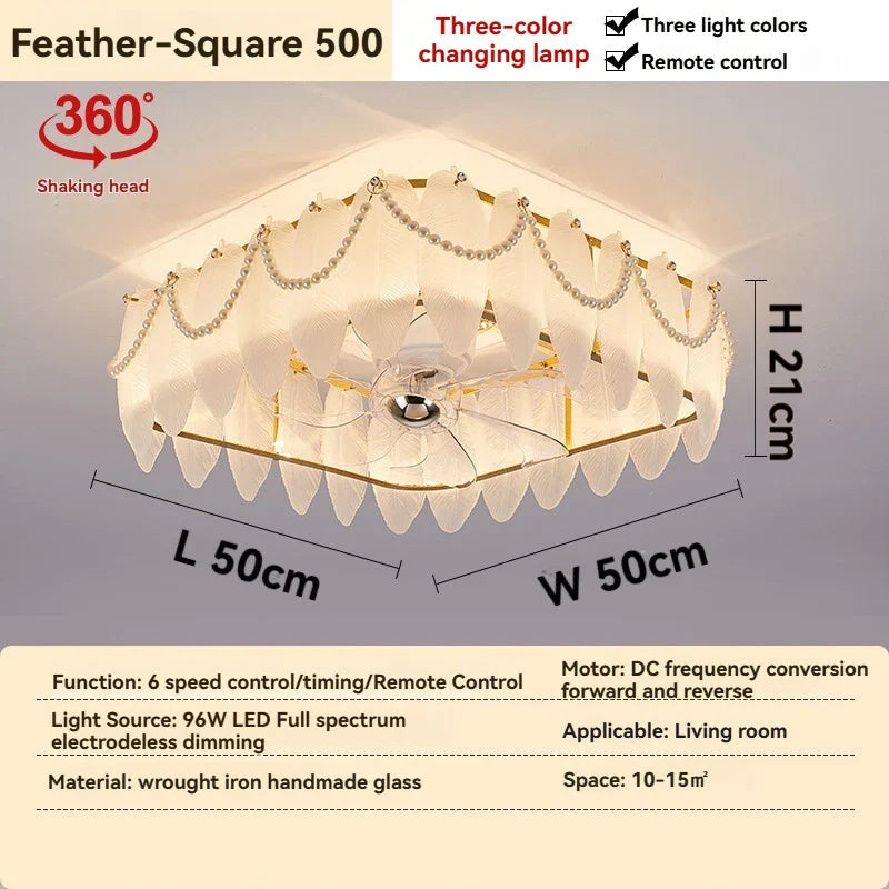 Afralia™ French Cream Feather Shell Ceiling Fan Light - Smart Home Style