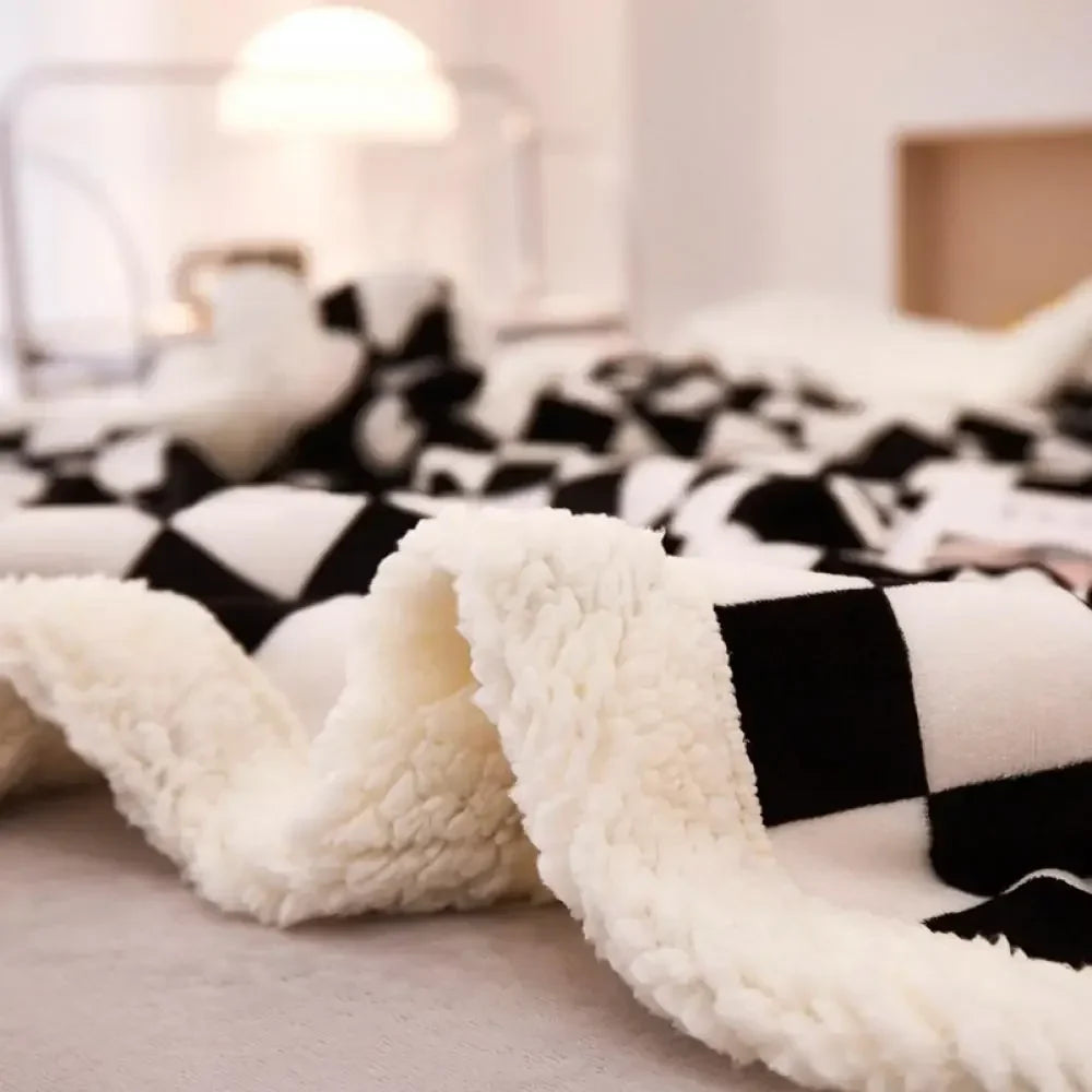 2024 Afralia™ Checkerboard Lamb Fleece Blanket Cover - Premium Printed Blanket Series