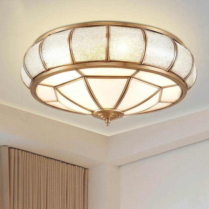 Afralia™ Nordic Copper Ceiling Light Glass Lampshade Retro Loft Fixture for Living Room