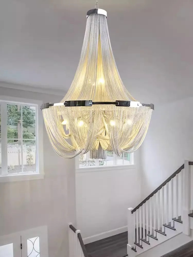 Afralia™ Silver Aluminum Chain Chandelier Post Modern Luxury Lighting