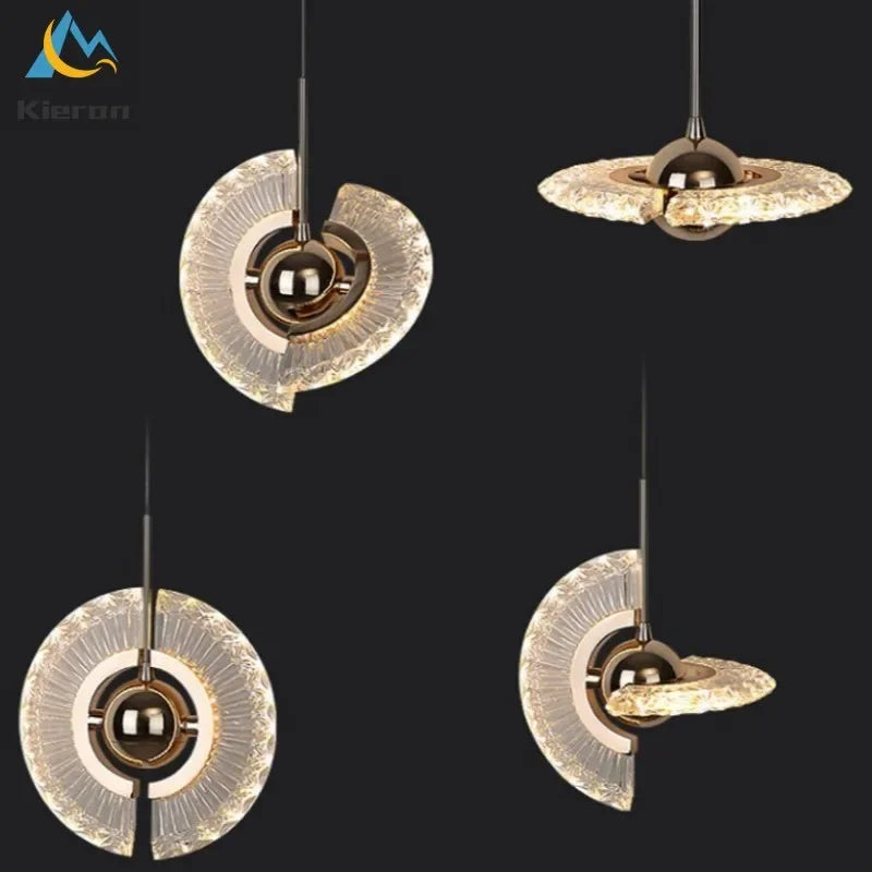 Afralia™ Crystal Spaceship LED Chandelier Pendant Light for Bedroom Study Dining Room Living Room Decor