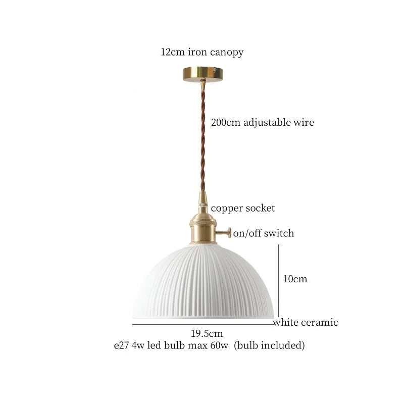 Afralia™ Patterned Ceramics LED Pendant Lights Vintage Copper Hanging Lamp