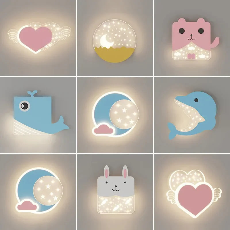 Afralia™ Kids' Room Cartoon Wall Lamp: Cute LED Lighting for Bedroom, Aisle, Bedside