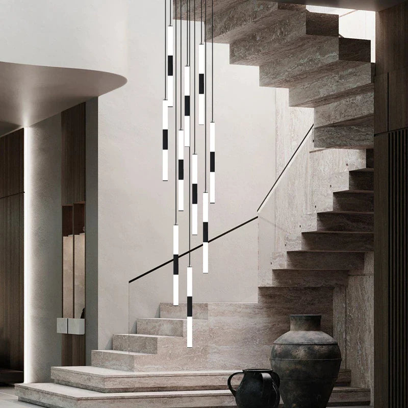 Afralia™ Rotating Staircase Chandelier LED Modern Hanging Duplex Floor Chandelier