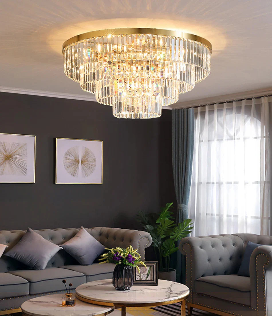 Afralia™ Gold LED Crystal Ceiling Light for Modern Living Room, Luxury Home Decor