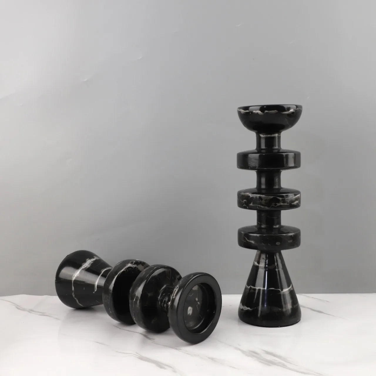 Afralia™ Black Marble Candle Holder, Modern Yellow Stone Candle Holder