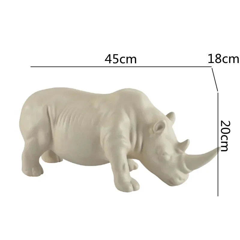 Afralia™ White Rhino Ceramic Animal Sculpture Home Decor Accent