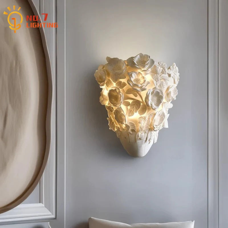 Afralia™ Romantic Carved Flower Wall Lamp LED Resin Wall Sconces for Living Room & Bedroom