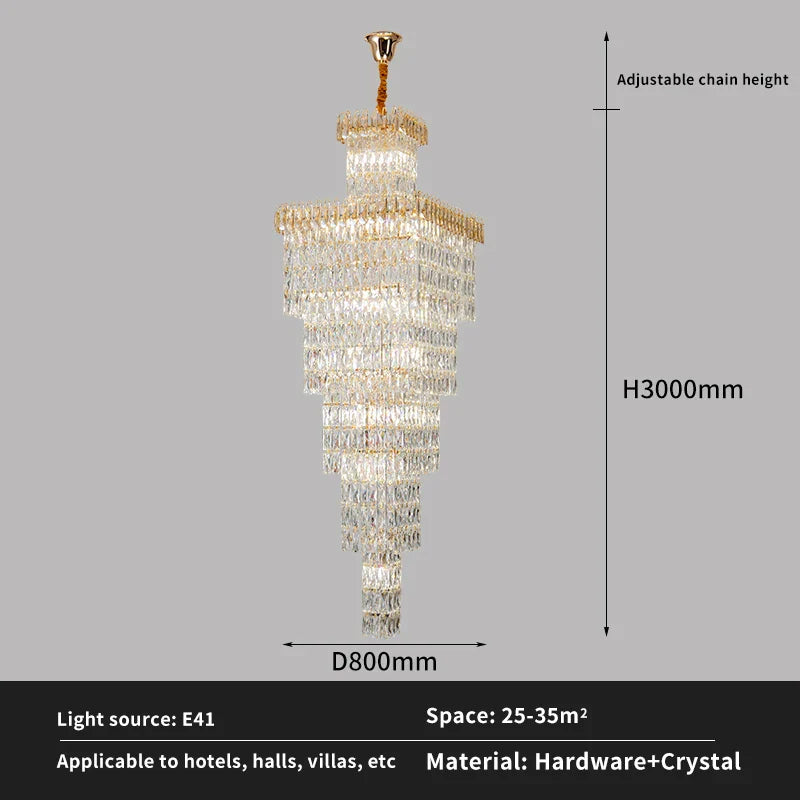 Afralia™ Crystal Hollow Stair Chandelier for Duplex Villa and Hotel Lobby