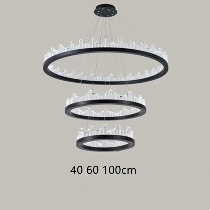 Afralia™ Black Gold Rings Crystal Chandelier - Nordic Luxury LED Lighting for Living Room