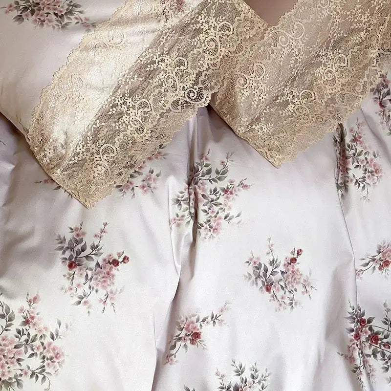 Afralia™ Vintage Lace Princess Floral 1000TC Egyptian Cotton Bedding Set