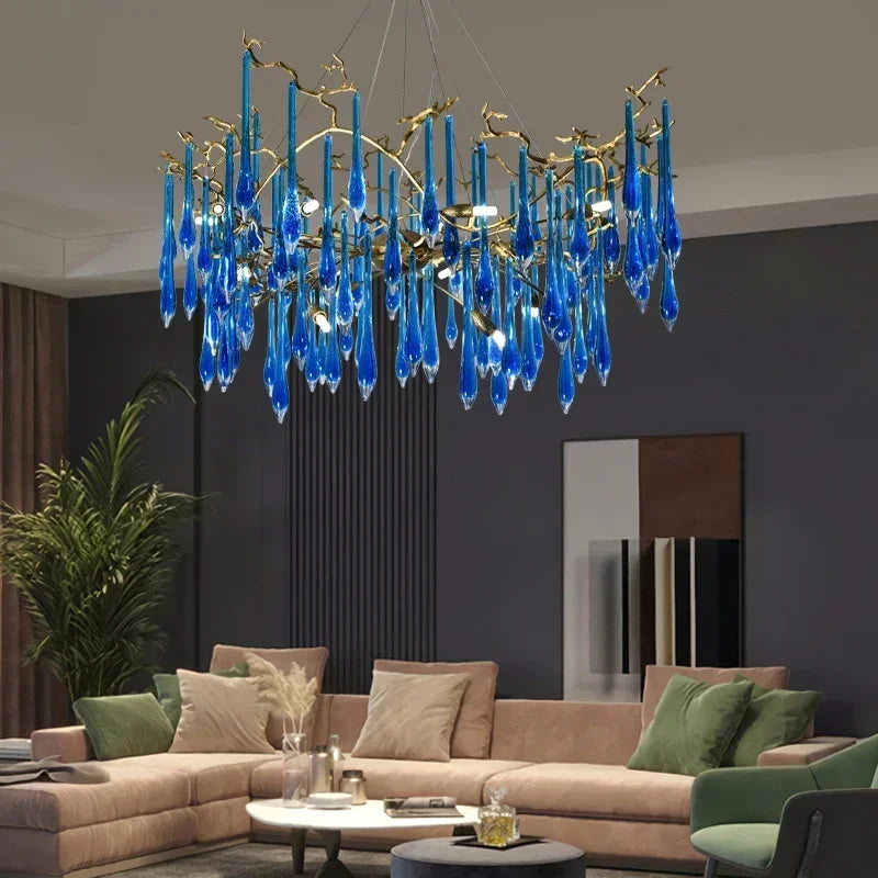 Afralia™ Blue Crystal Chandelier with Customizable Color for Luxury Indoor Lighting