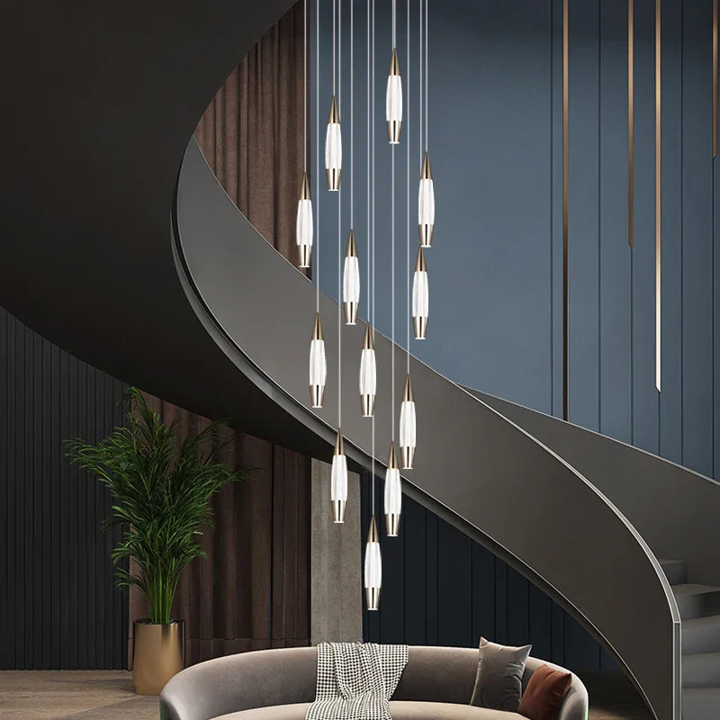 Afralia™ Modern Acrylic Villa Stair Chandelier for Living, Dining, and Kitchen