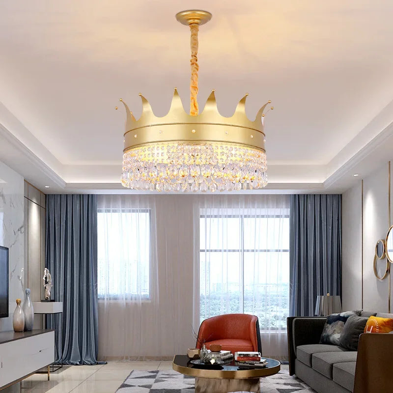 Afralia™ Matte Black/Gold Crown Chandelier for Dining Living Room Shop Fixture