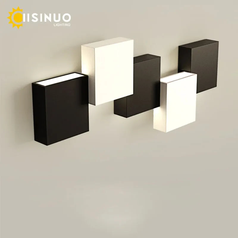 Afralia™ Geometric LED Wall Sconce Black White Light for Living Room Bedroom Hallway