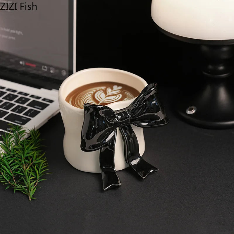 Afralia™ Bowknot Porcelain Coffee Cup | Exquisite Tea Mug for Dining Table