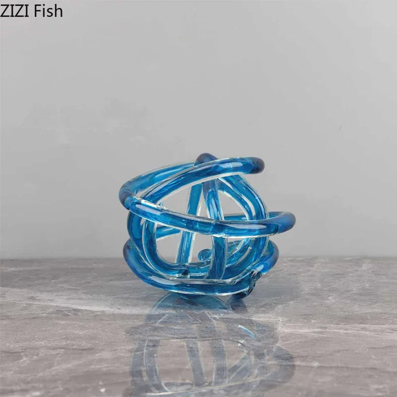 Afralia™ Modern Glass Chain Cluster Sculpture Transparent Thread Ball Aesthetics Decor