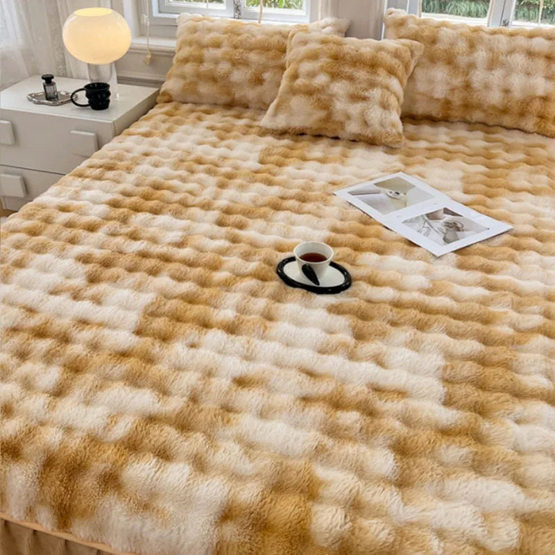 Afralia™ Faux Rabbit Plush Coral Fleece Fitted Sheet for Single Bed in Autumn/Winter