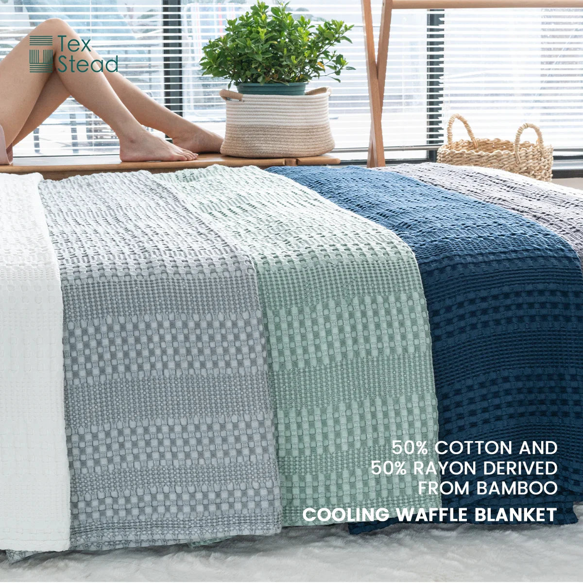 Afralia™ Bamboo Cotton Waffle Blanket - Lightweight Breathable Blanket