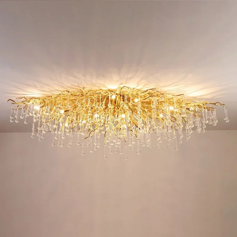 Afralia™ Gold Crystal Chandelier: Dining Living Room Kitchen Table Modern Luxury Lighting