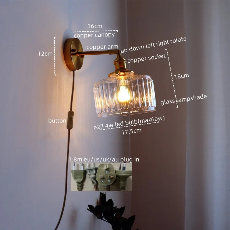 Afralia™ Copper Glass LED Wall Sconce Nordic Modern Balcony Living Room Light