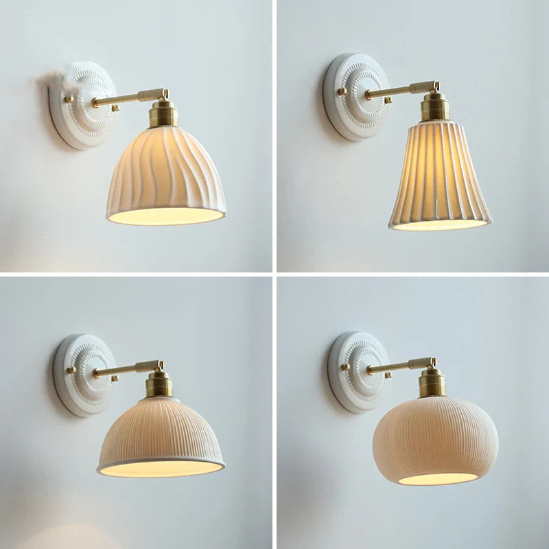 Afralia™ Ceramic Wall Lamp with Pull Chain Switch & Copper Arm, Nordic Modern LED Fixtures