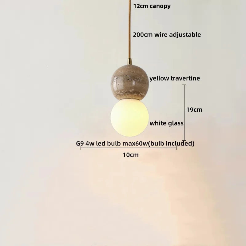 Afralia™ Wabi Sabi Yellow Travertine LED Pendant Lamp Wood Hanging Lights