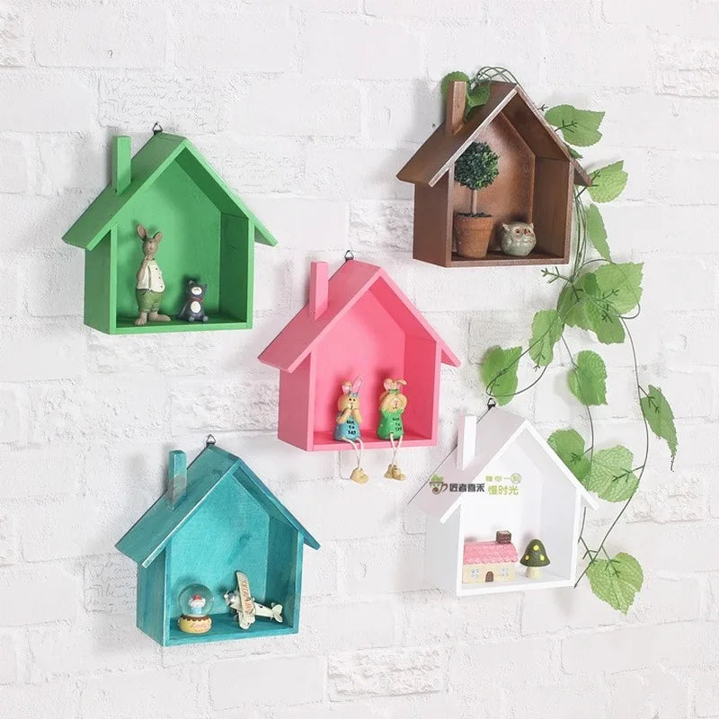 Afralia™ Retro Colored House Shelf Wall Decor for Children's Bedroom