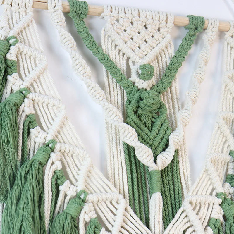 Afralia™ Green Macrame Tassel Stick Wall Hanging for Home Decoration