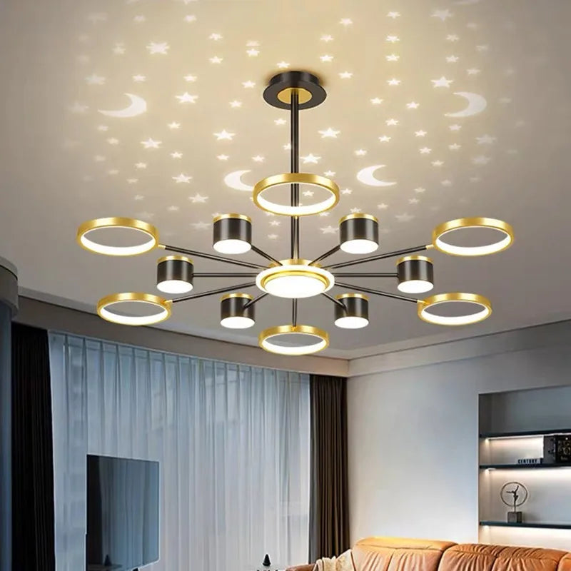 Afralia™ Starry Sky 6-Light Dimmable Ceiling Chandelier - White Modern Home Lighting