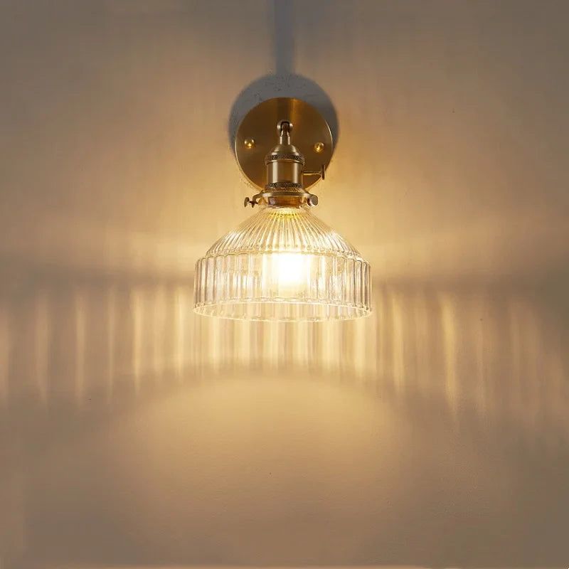 Afralia™ Clear Glass Copper Socket LED Wall Lamp with Pull Chain Switch