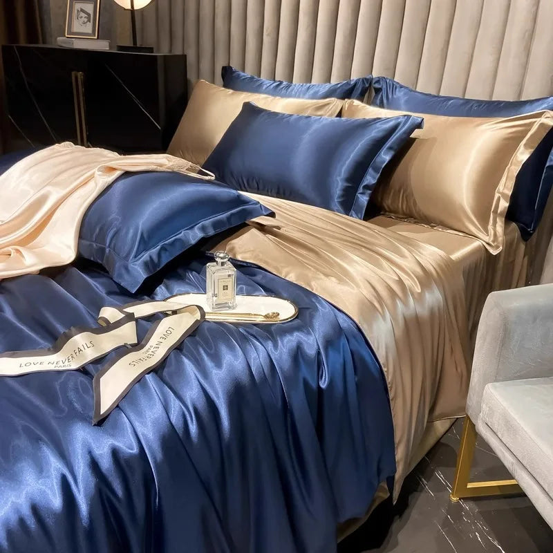 Afralia™ Silk Bedding Set: Mulberry Silk Duvet Set with Fitted Sheet, King or Queen Size