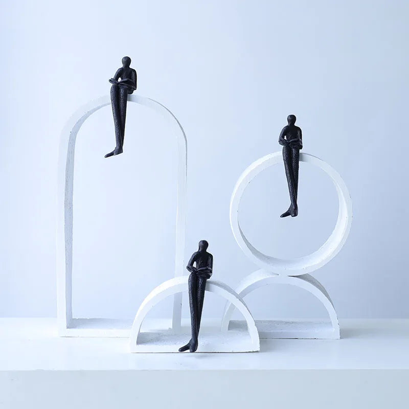 Afralia™ Resin Handicraft Geometric Ring Arch Portrait Sculpture Black Figurine Home Decor