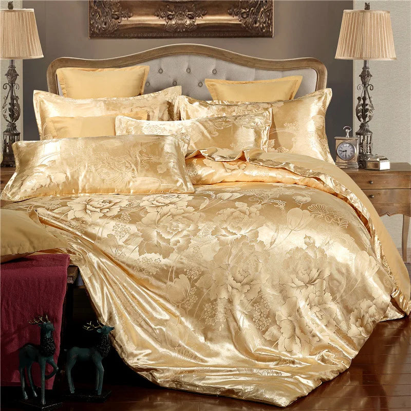 Afralia™ Satin Jacquard Summer Bedding Set - Solid Color Double Bed Duvet Kit